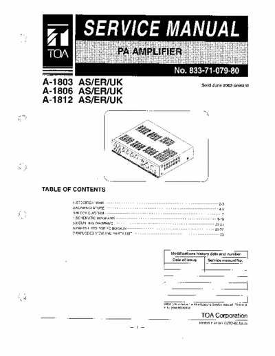 TOA A-1803 PA Amplifier Service Manual